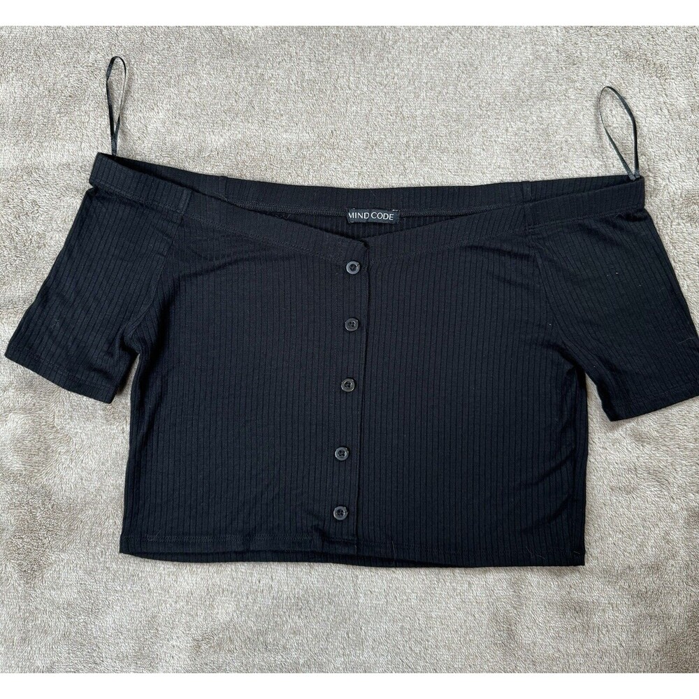 MIND CODE Ribbed off-the-shoulder top - Black Size L